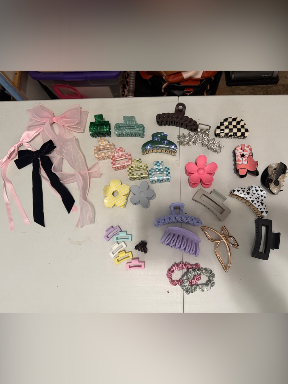 Mixed Hair Clip & Bow Set - Pastel Pink, Lavender, Yellow, Green, Black, Cream